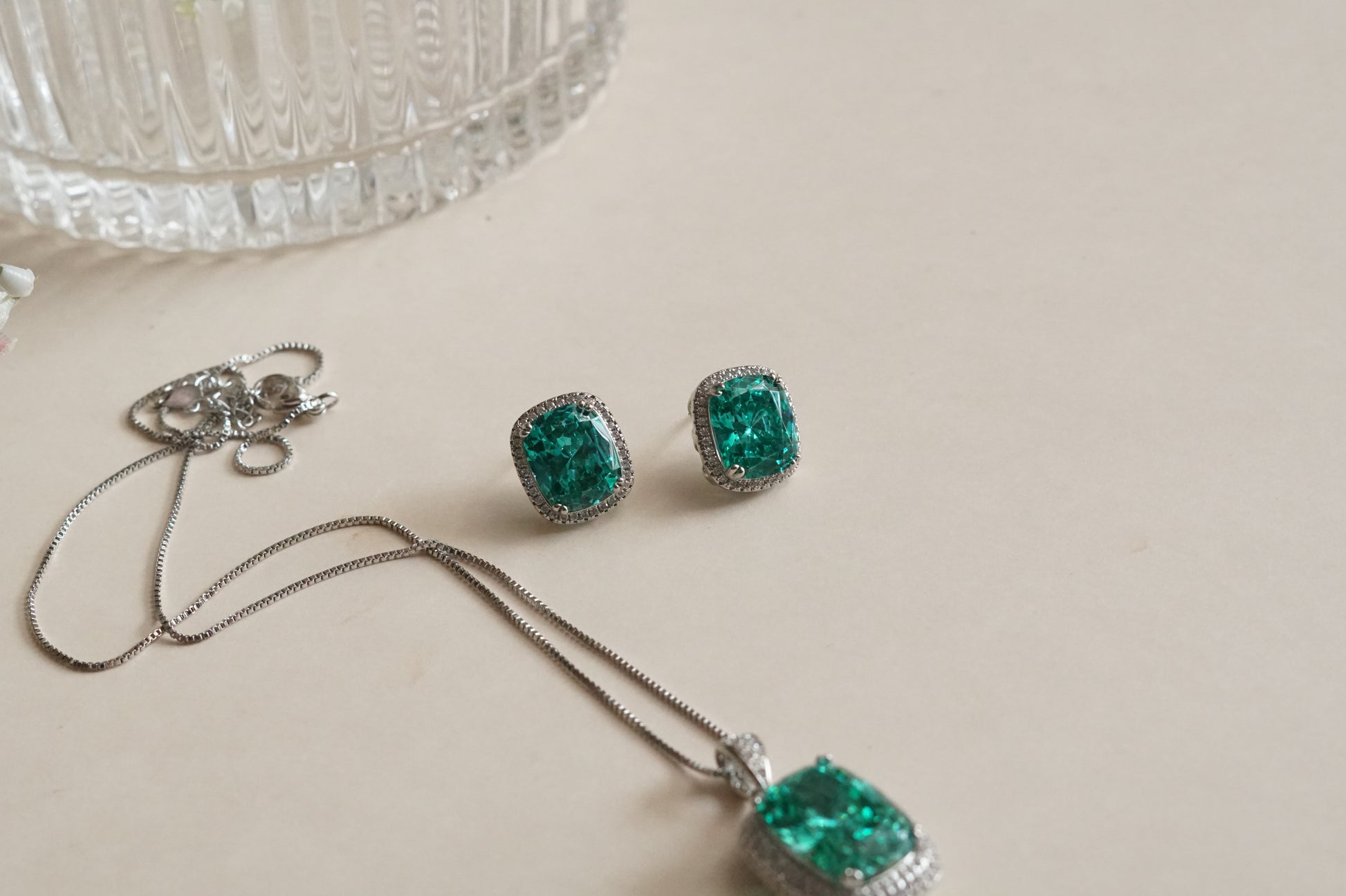 Aqua Stone Pendant set (4-9192)(B)(From Turkey) - JEWELSTYLE