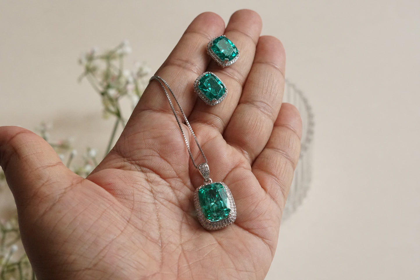 Aqua Stone Pendant set (4-9192)(B)(From Turkey) - JEWELSTYLE