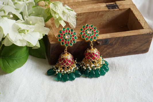 Green & Pink Kundan Jhumki (1-4703)(R)(Offer Piece)