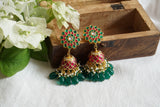 Green & Pink Kundan Jhumki (1-4703)(R)