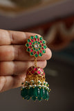 Green & Pink Kundan Jhumki (1-4703)(R)