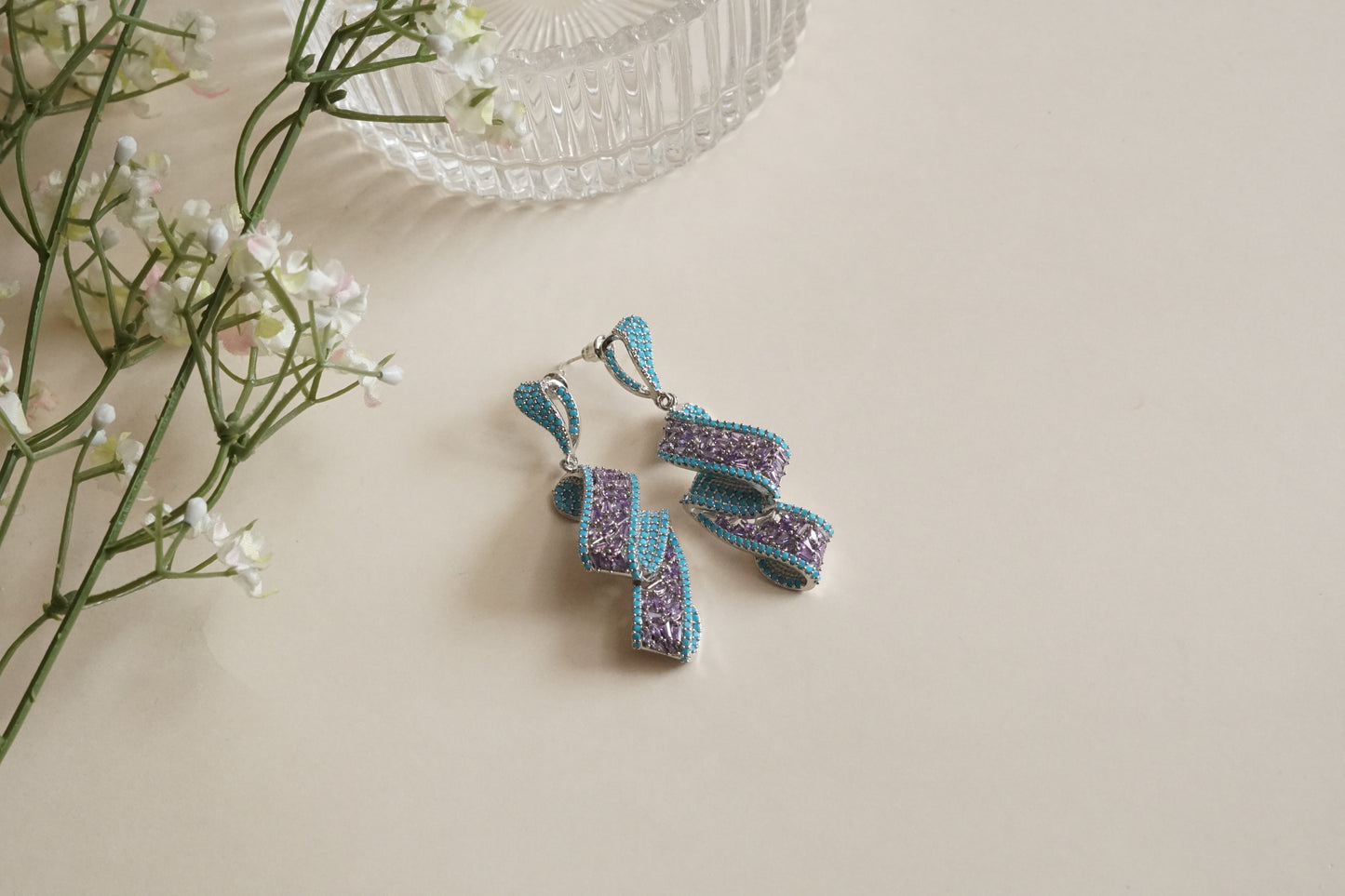 Turquoise and amythest earrings (1-5191)(B)(from Turkey)