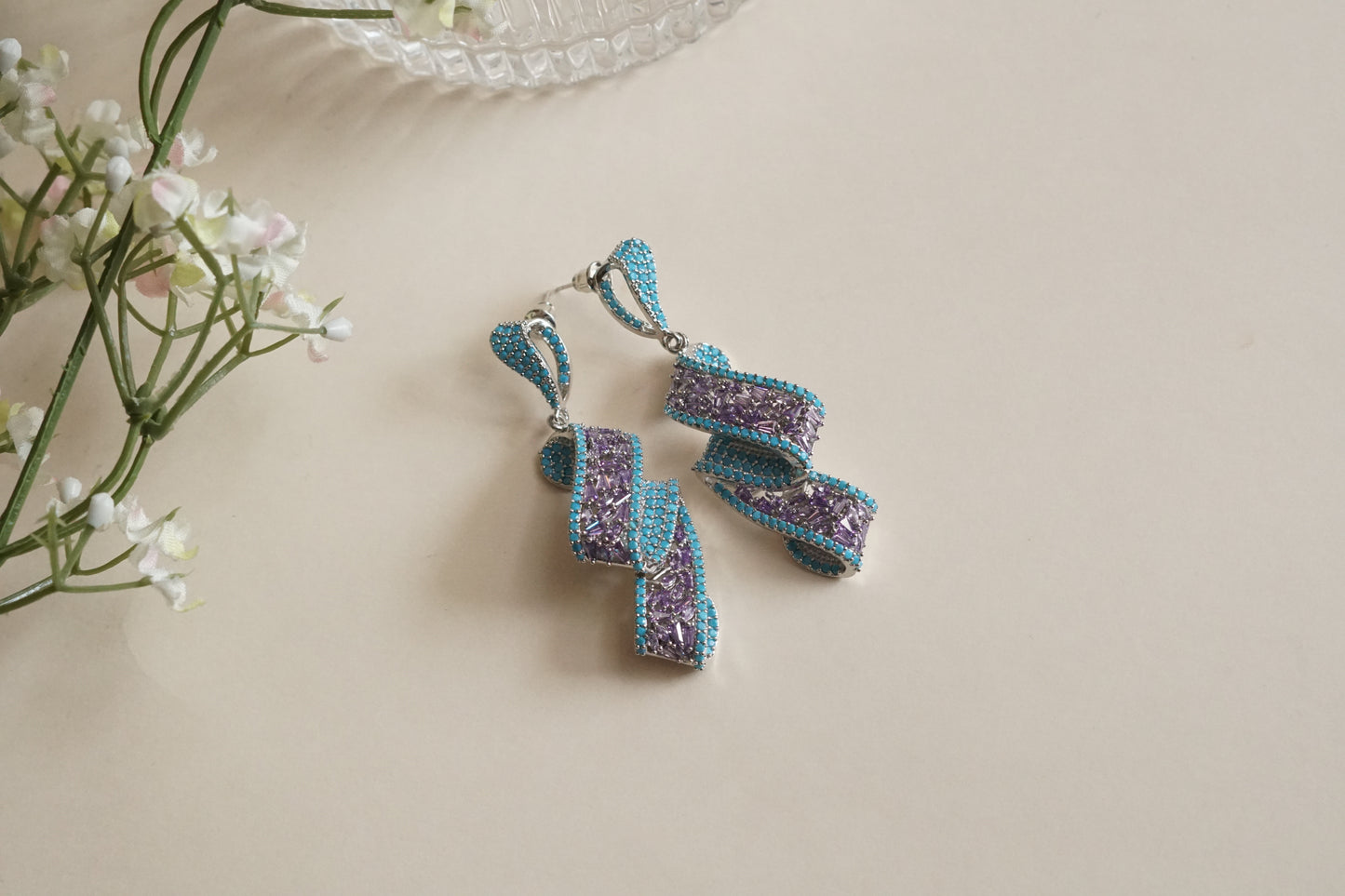 Turquoise and amythest earrings (1-5191)(B)(from Turkey)