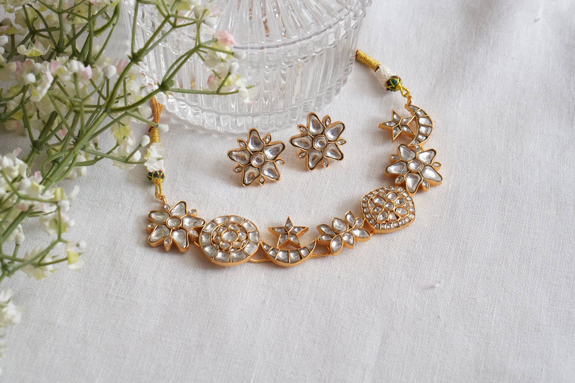 Kundan Necklace Set (4-9052)(R) - JEWELSTYLE