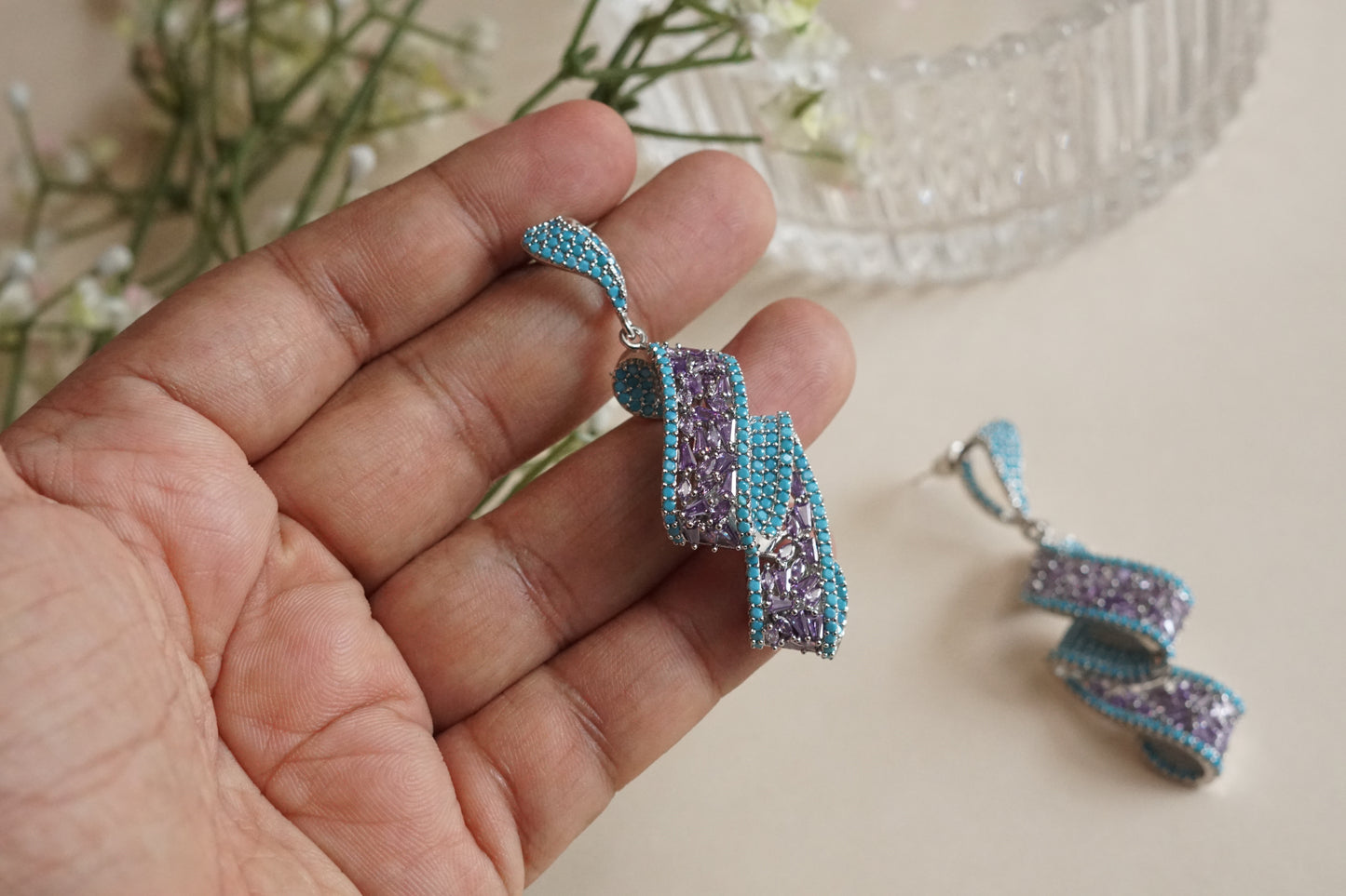 Turquoise and amythest earrings (1-5191)(B)(from Turkey)