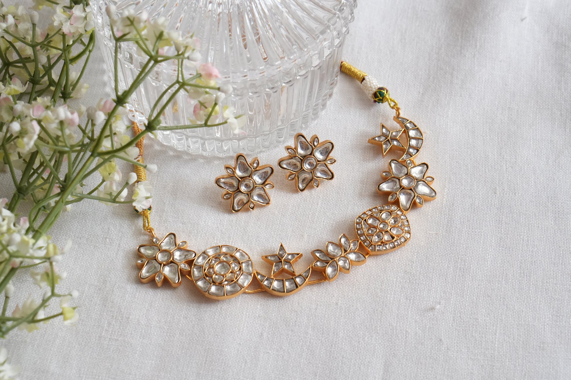 Kundan Necklace Set (4-9052)(R) - JEWELSTYLE
