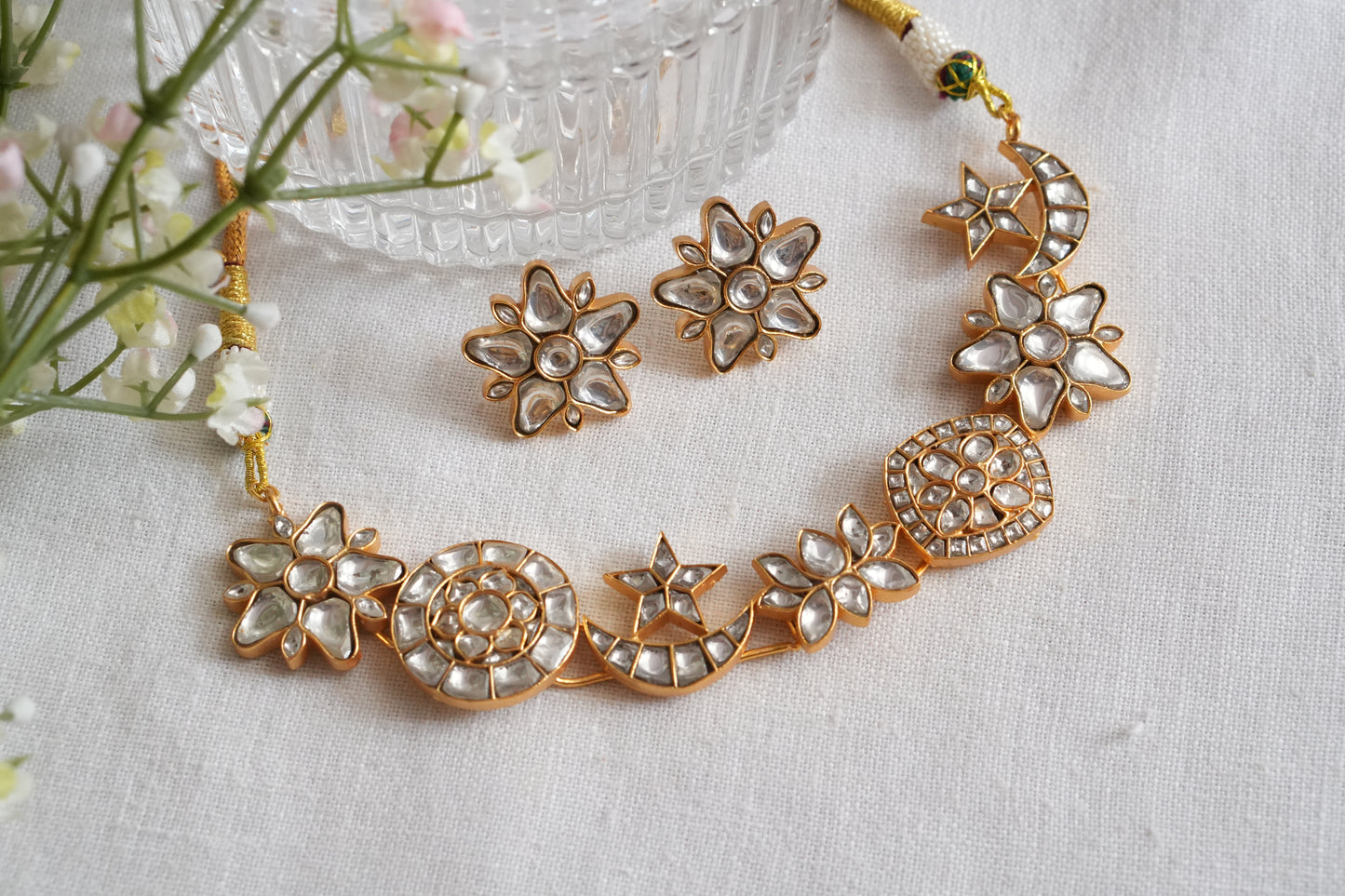 Kundan Necklace Set (4-9052)(R) - JEWELSTYLE