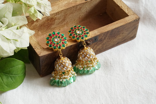 Green & Pink Kundan Jhumki (1-4704)(R)(Offer Piece)