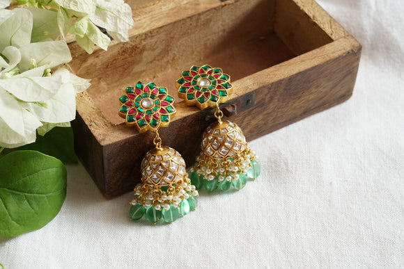 Green & Pink Kundan Jhumki (1-4704)(R)