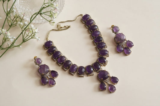 Amethyst Stone Necklace set (4-9195)(B) - JEWELSTYLE