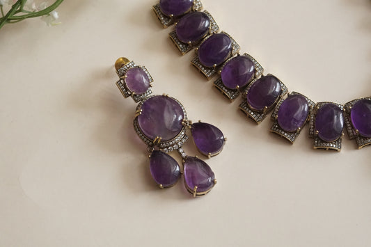 Amethyst Stone Necklace set (4-9195)(B) - JEWELSTYLE