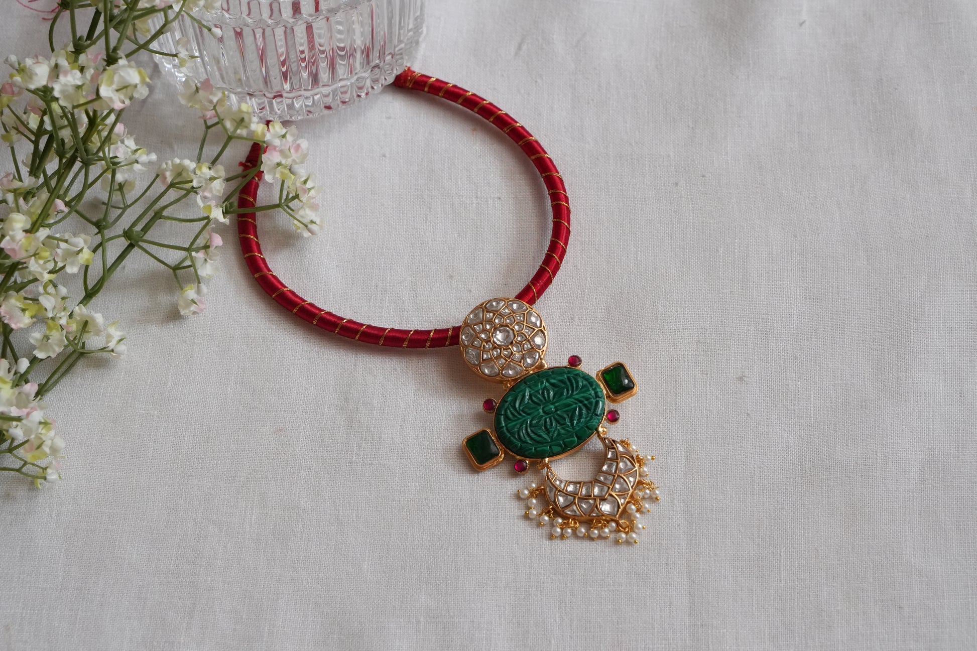 Kundan Pendant Necklace Set (4-9055)(R) - JEWELSTYLE