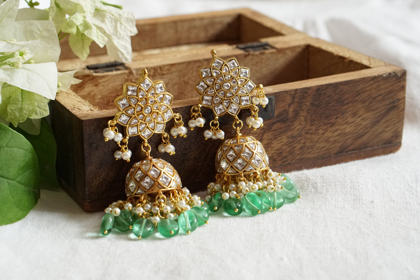 White Kundan Jhumki (1-4700)(R)