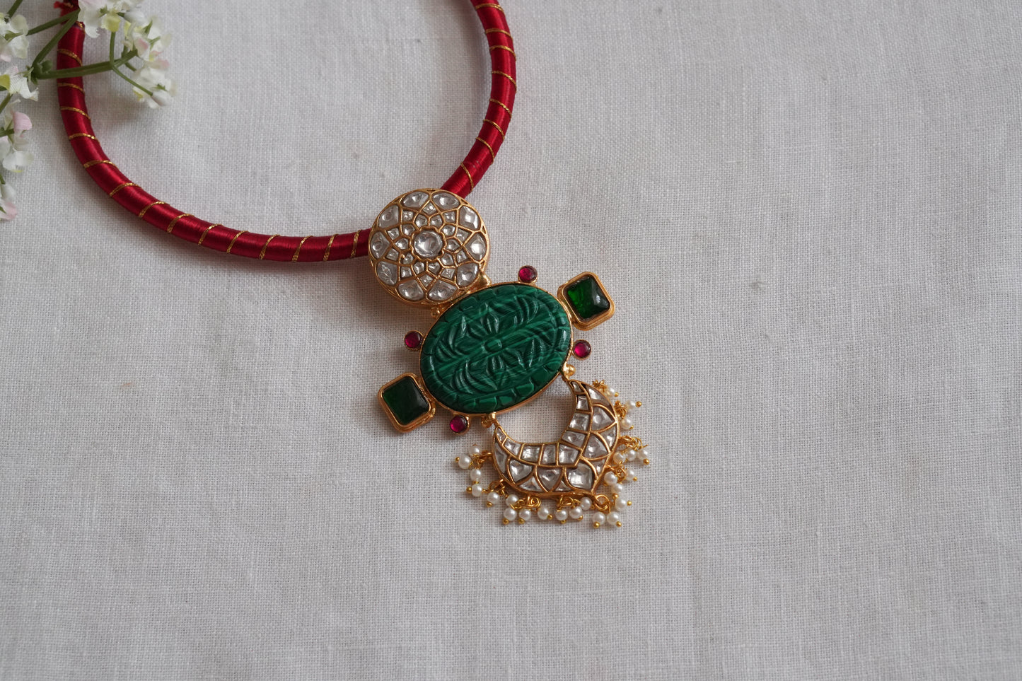 Kundan Pendant Necklace Set (4-9055)(R) - JEWELSTYLE
