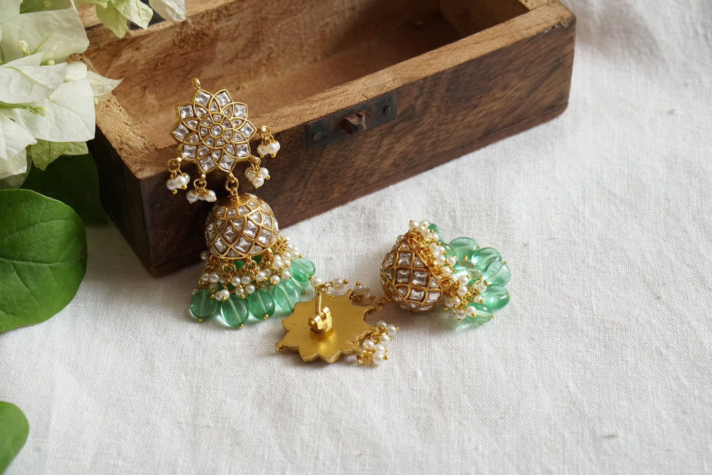 White Kundan Jhumki (1-4700)(R)