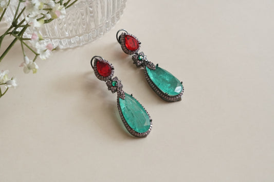 Light green  & Ruby stone earrings (1-5200)(B)(From Turkey) - JEWELSTYLE