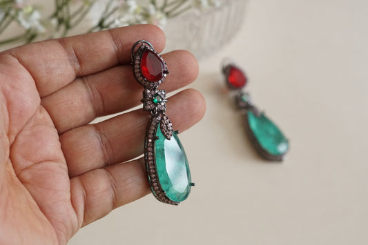 Light green  & Ruby stone earrings (1-5200)(B)(From Turkey) - JEWELSTYLE