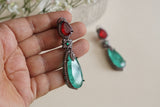 Light green  & Ruby stone earrings (1-5200)(B)(From Turkey) - JEWELSTYLE