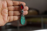 Light green  & Ruby stone earrings (1-5200)(B)(From Turkey) - JEWELSTYLE