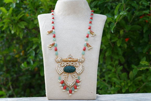 Kundan beads pendant necklace (4-6894)(R)