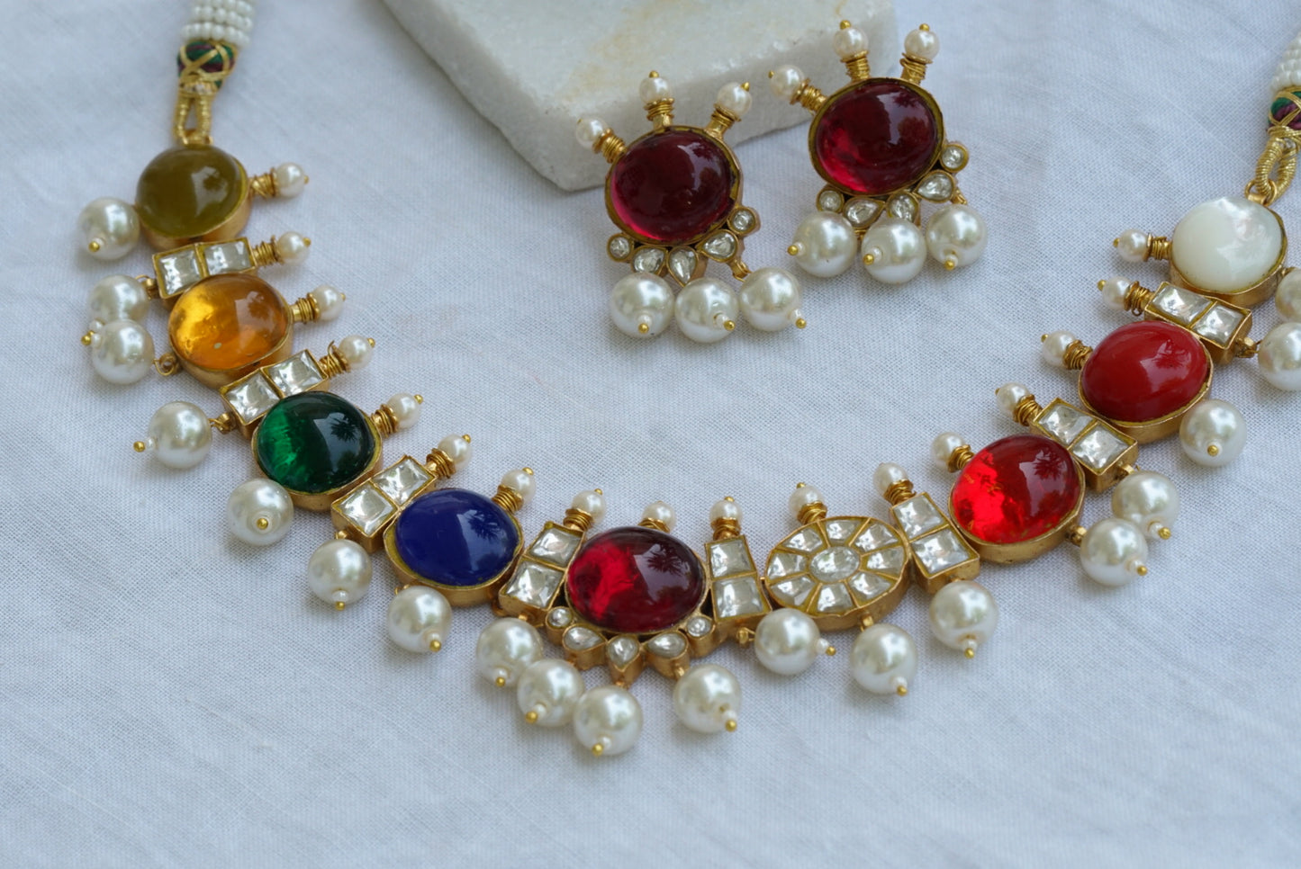 Navratan kundan necklace set (4-6241)(R)(PREORDER) - JEWELSTYLE