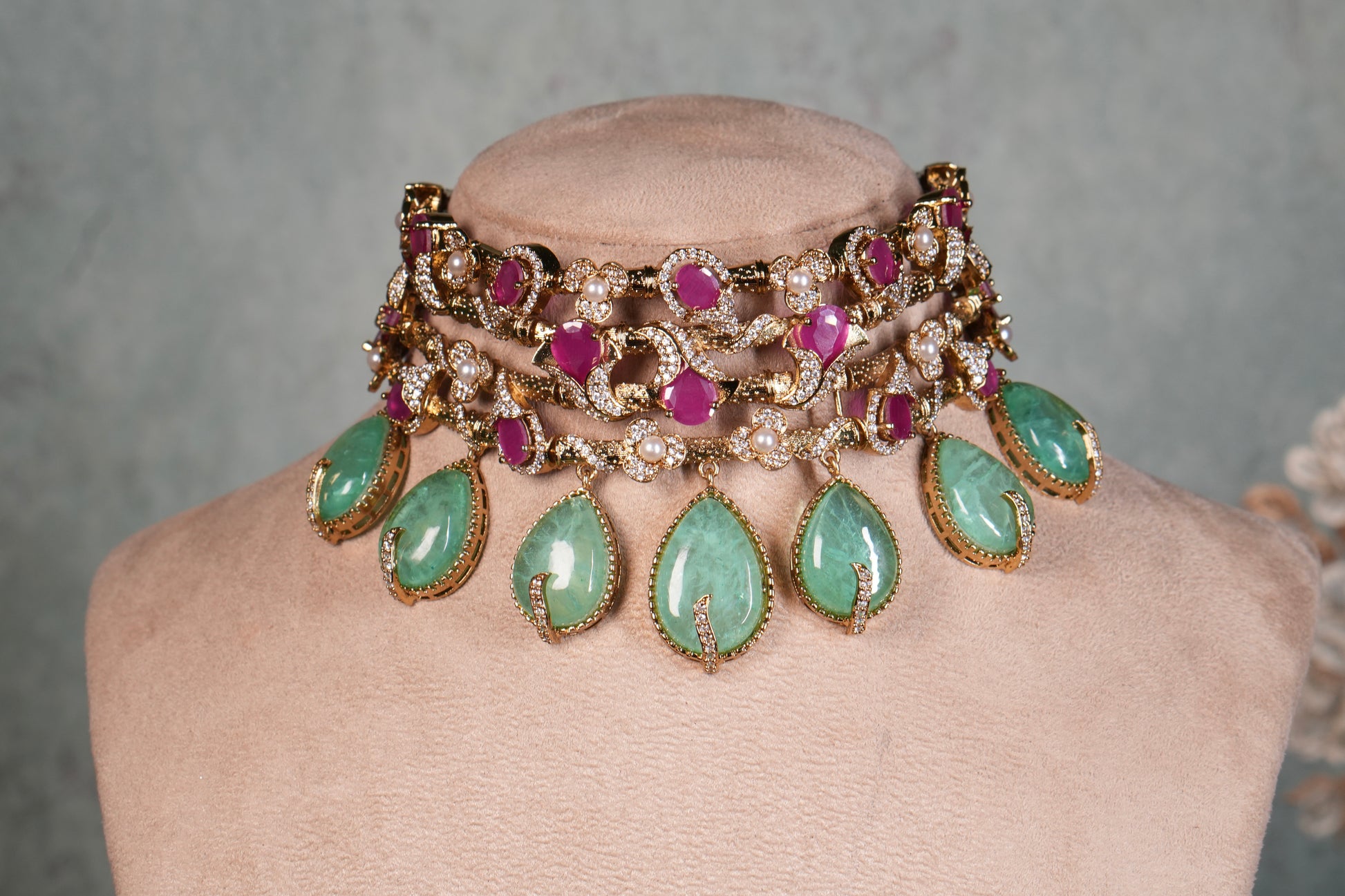 Polki Choker Set (4-9066)(B) - JEWELSTYLE