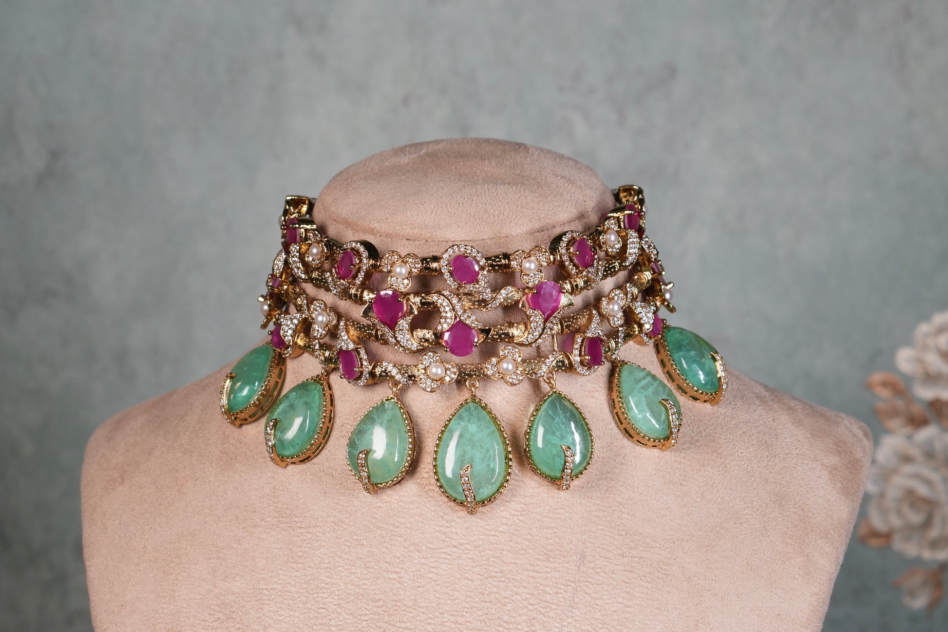 Polki Choker Set (4-9066)(B) - JEWELSTYLE