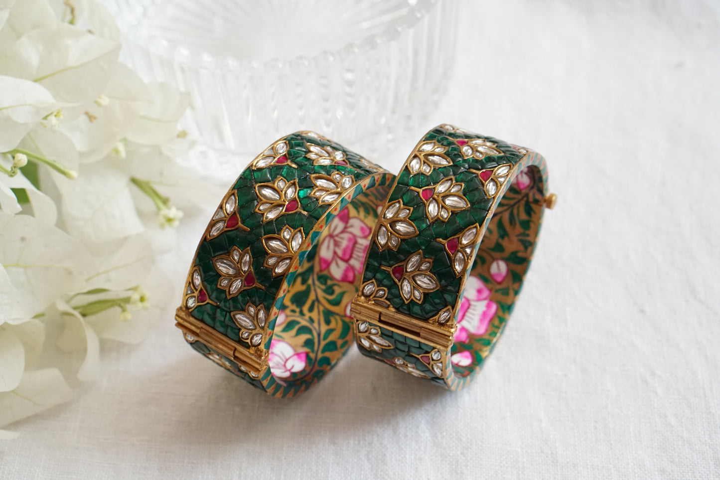 Green Kundan Meena Bangles (3-493)(R) (Preorder )