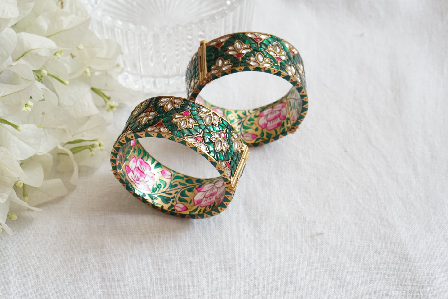 Green Kundan Meena Bangles (3-493)(R) (Preorder )