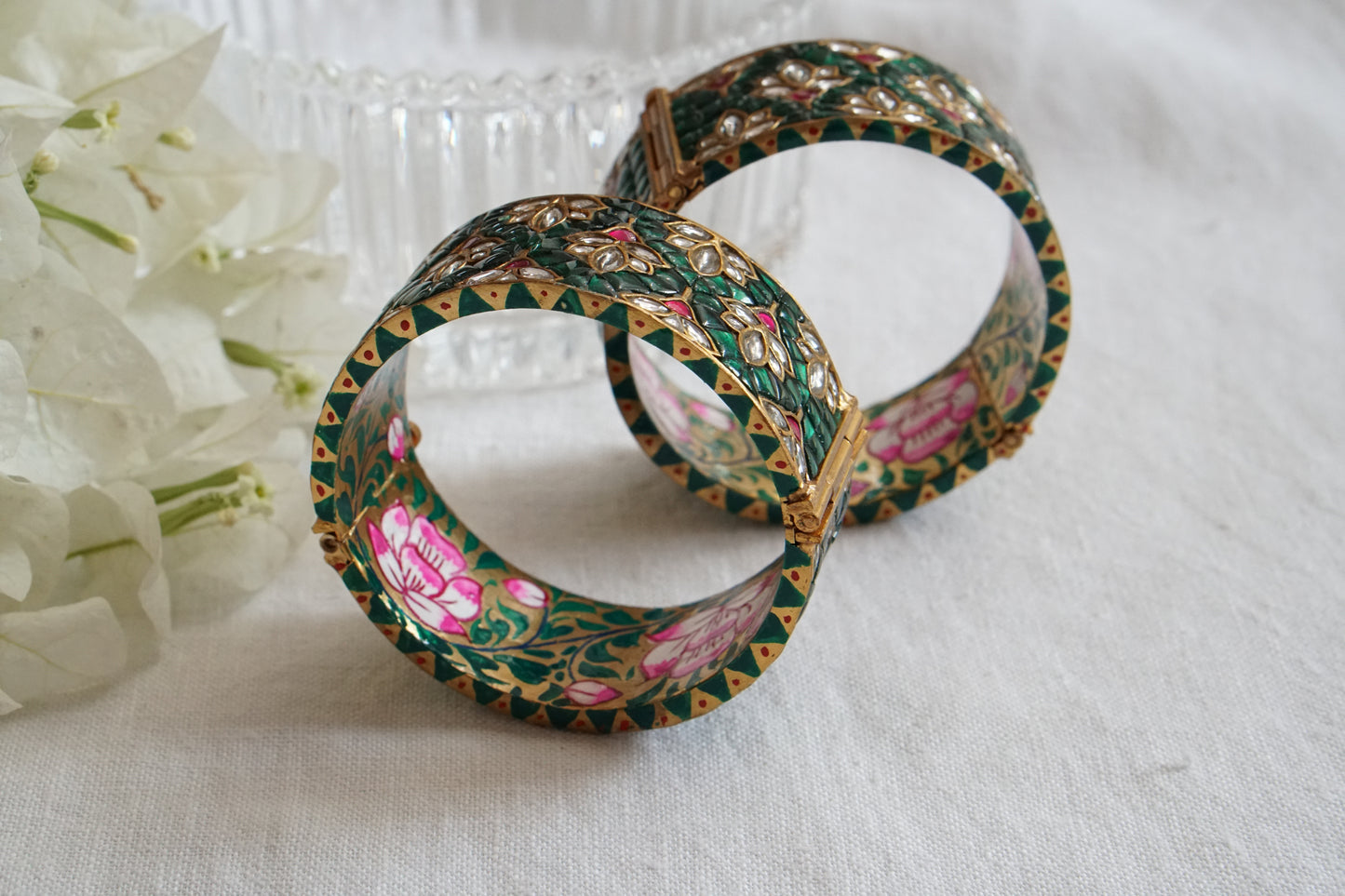Green Kundan Meena Bangles (3-493)(R) (Preorder )