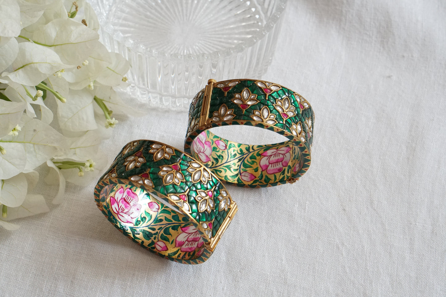 Green Kundan Meena Bangles (3-493)(R) (Preorder )