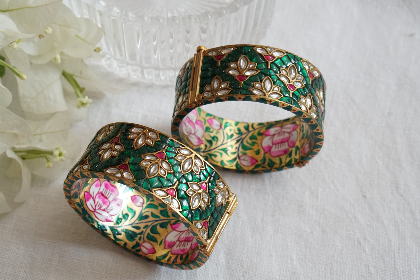Green Kundan Meena Bangles (3-493)(R) (Preorder )