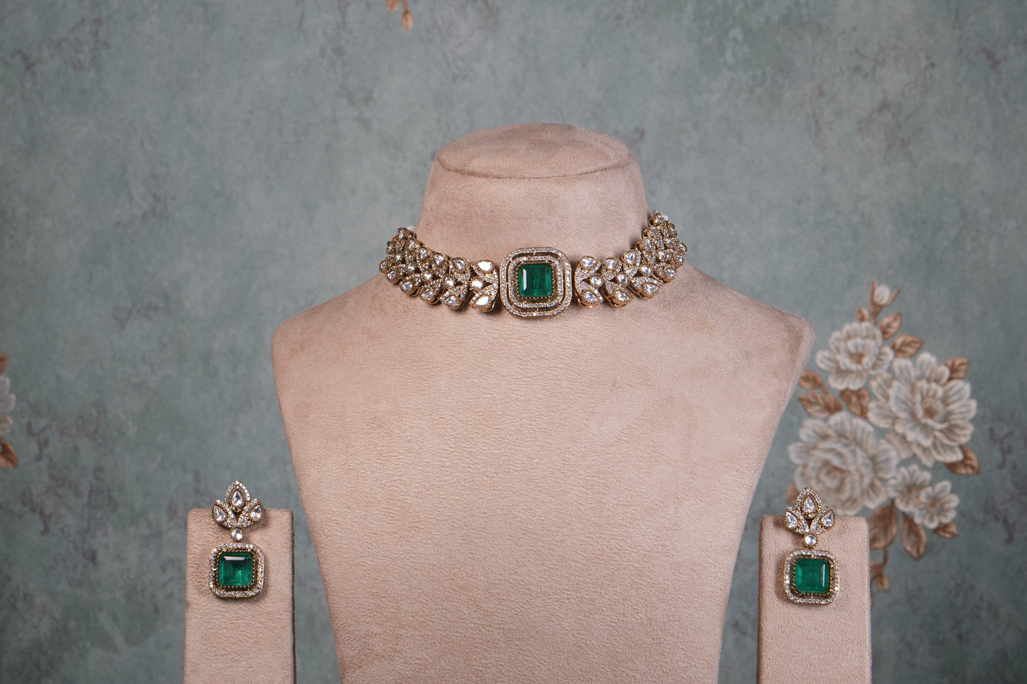 Green Stone Polki Choker Set (4-9069)(B)(already discounted) - JEWELSTYLE
