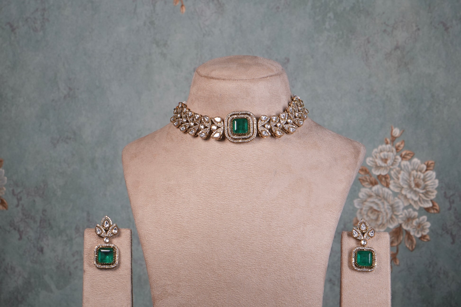 Green Stone Polki Choker Set (4-9069)(B)(already discounted) - JEWELSTYLE