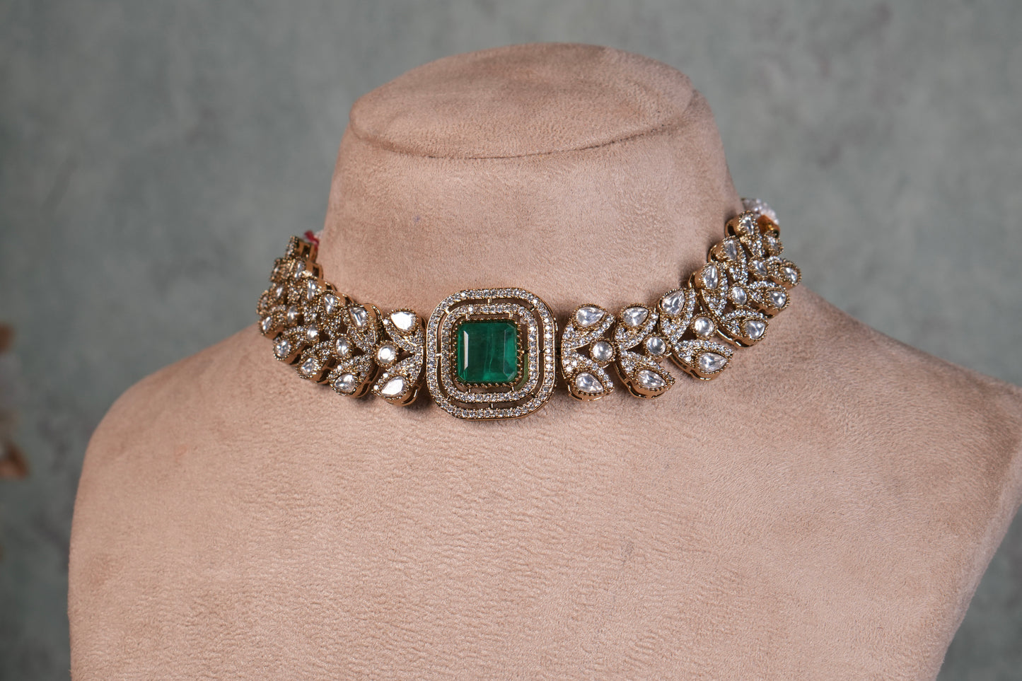 Green Stone Polki Choker Set (4-9069)(B)(already discounted) - JEWELSTYLE