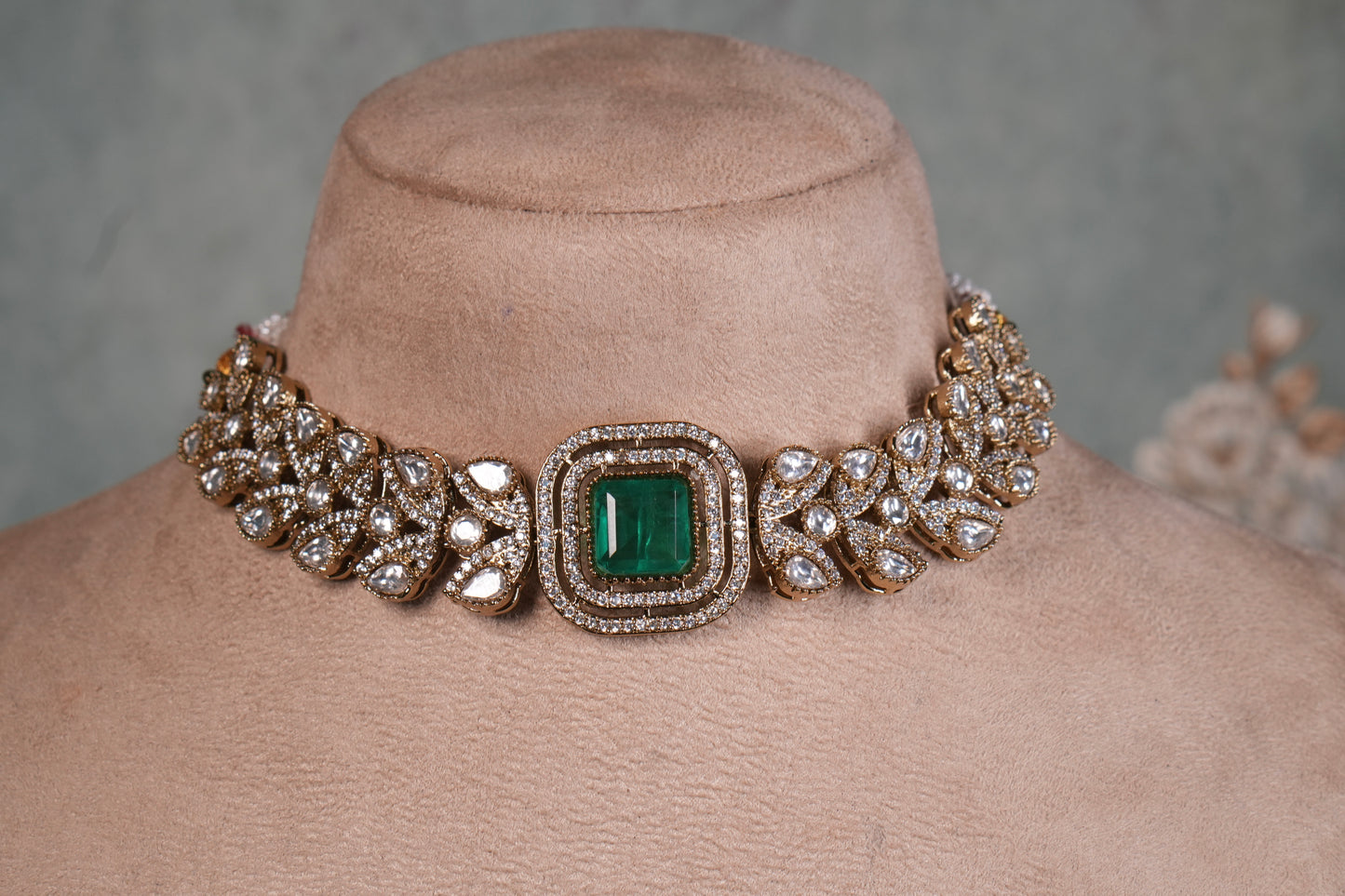 Green Stone Polki Choker Set (4-9069)(B)(already discounted) - JEWELSTYLE