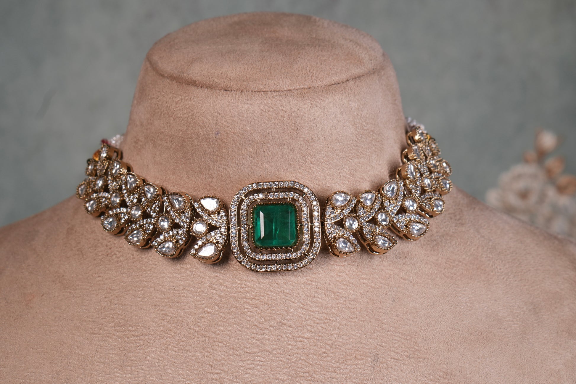 Green Stone Polki Choker Set (4-9069)(B)(already discounted) - JEWELSTYLE