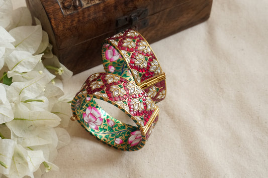 Red Kundan Meena Bangles (3-494)(R) (Preorder)