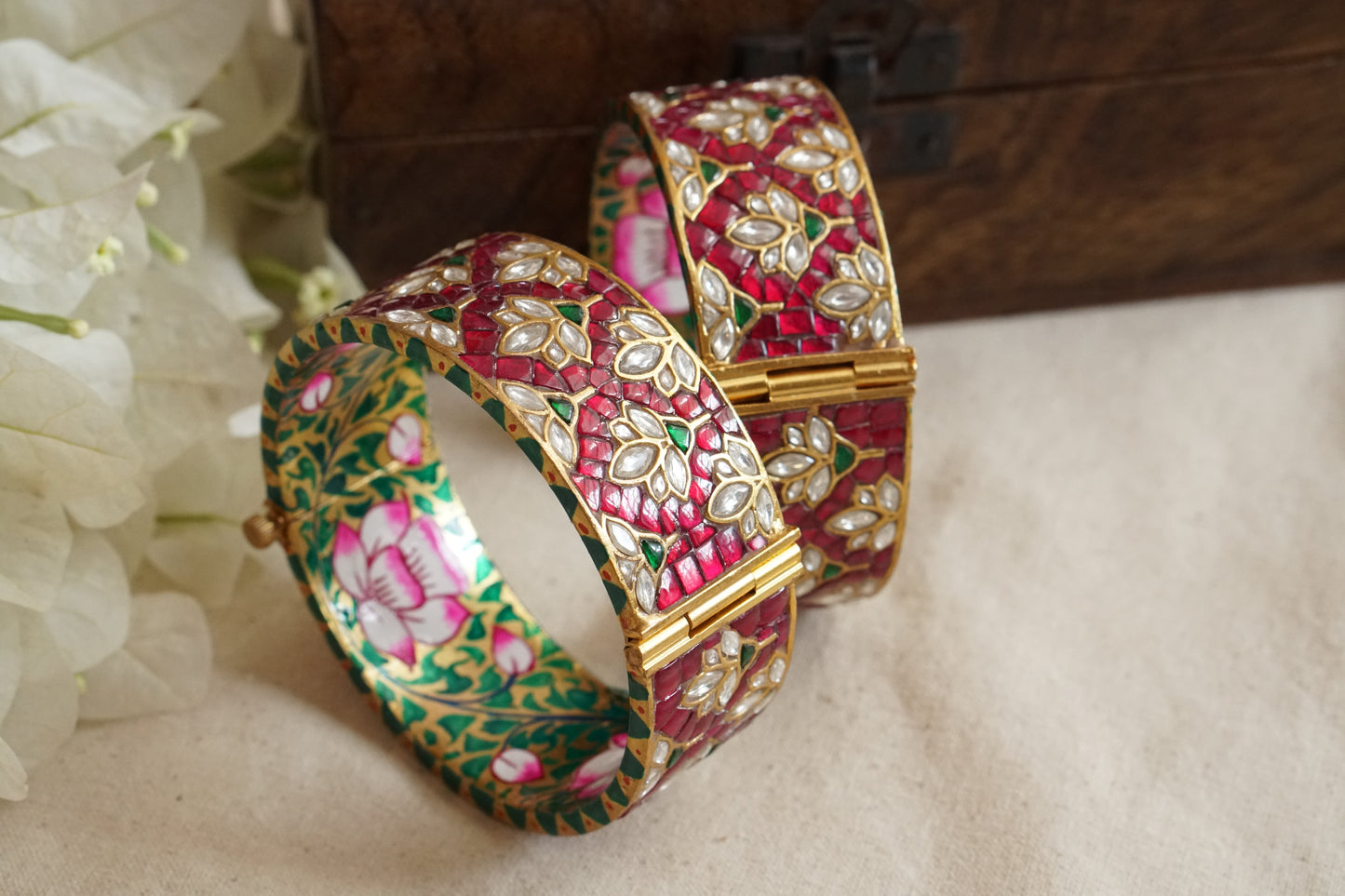 Red Kundan Meena Bangles (3-494)(R) (Preorder )