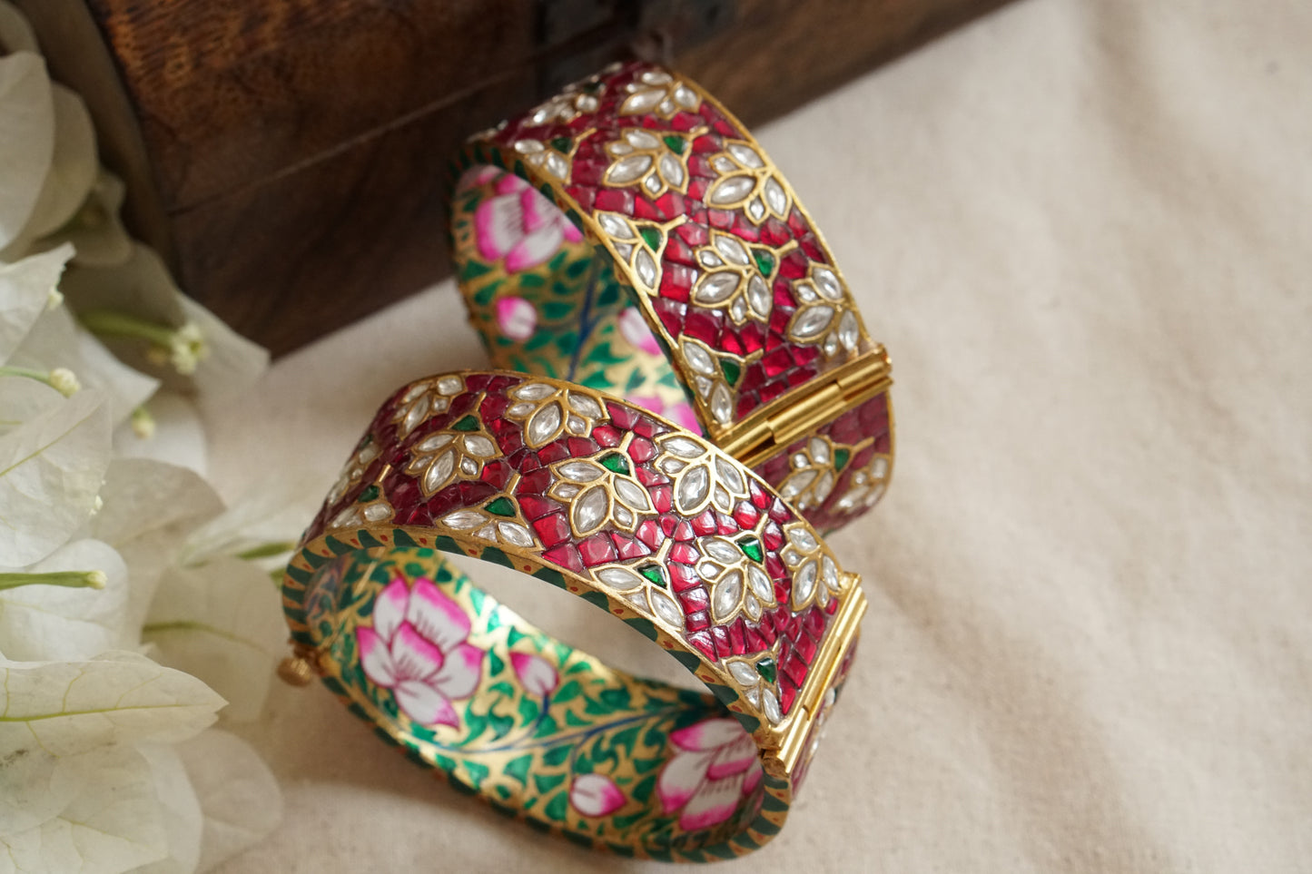 Red Kundan Meena Bangles (3-494)(R) (Preorder )