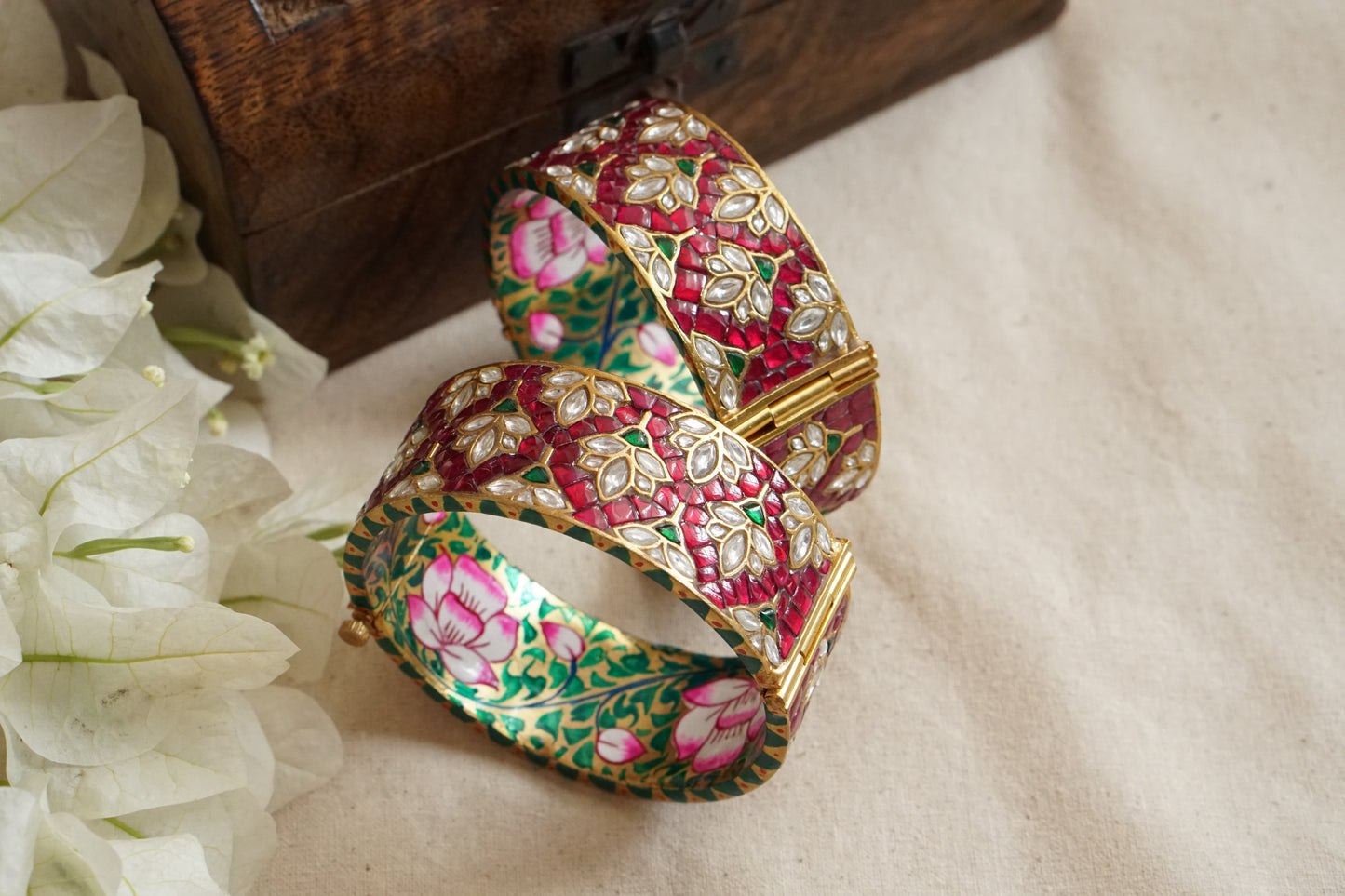 Red Kundan Meena Bangles (3-494)(R) (Preorder )