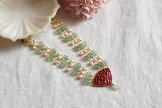 Pink kundan Pendant necklace (4-7820)(R) - JEWELSTYLE