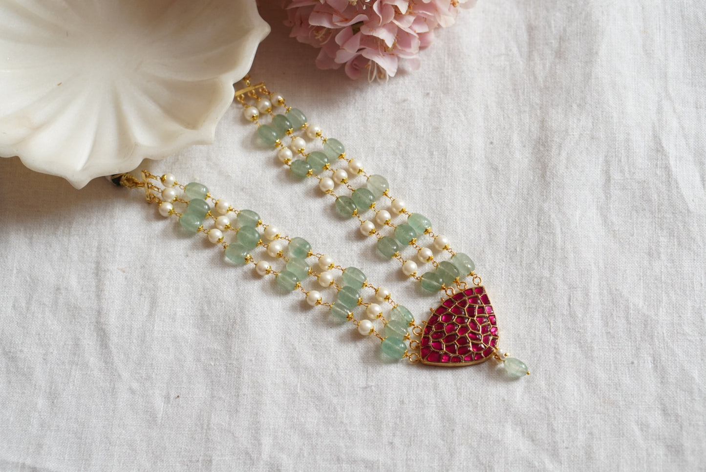 Pink kundan Pendant necklace (4-7820)(R) - JEWELSTYLE