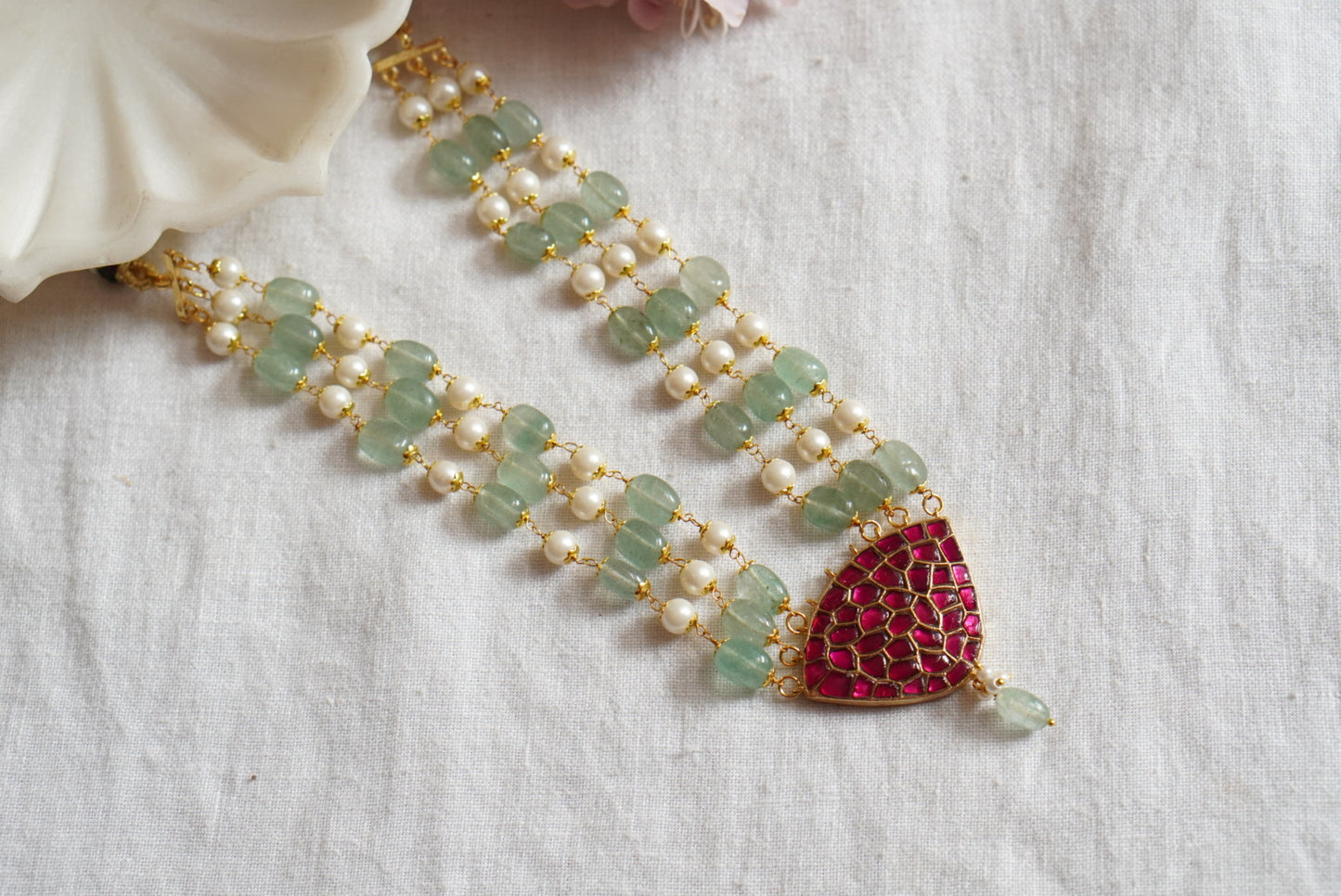 Pink kundan Pendant necklace (4-7820)(R) - JEWELSTYLE