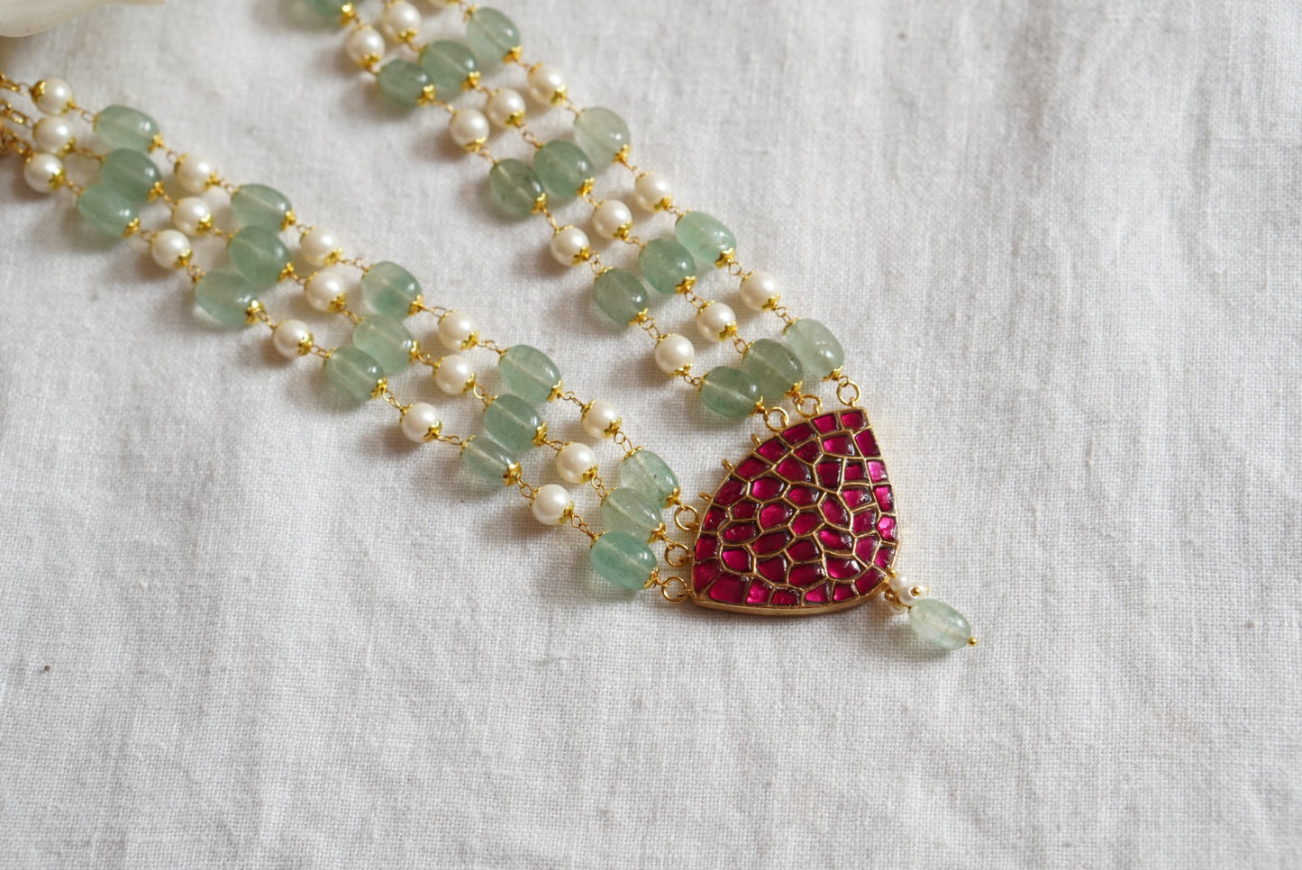Pink kundan Pendant necklace (4-7820)(R) - JEWELSTYLE