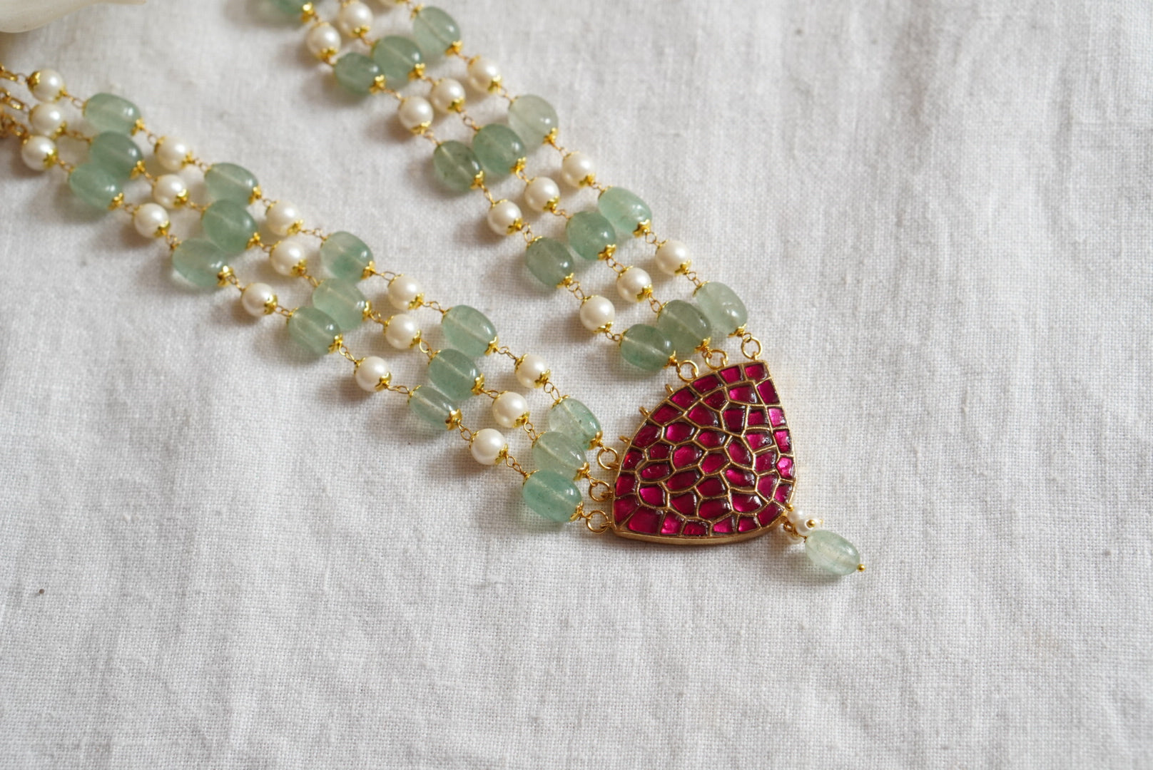 Pink kundan Pendant necklace (4-7820)(R) - JEWELSTYLE