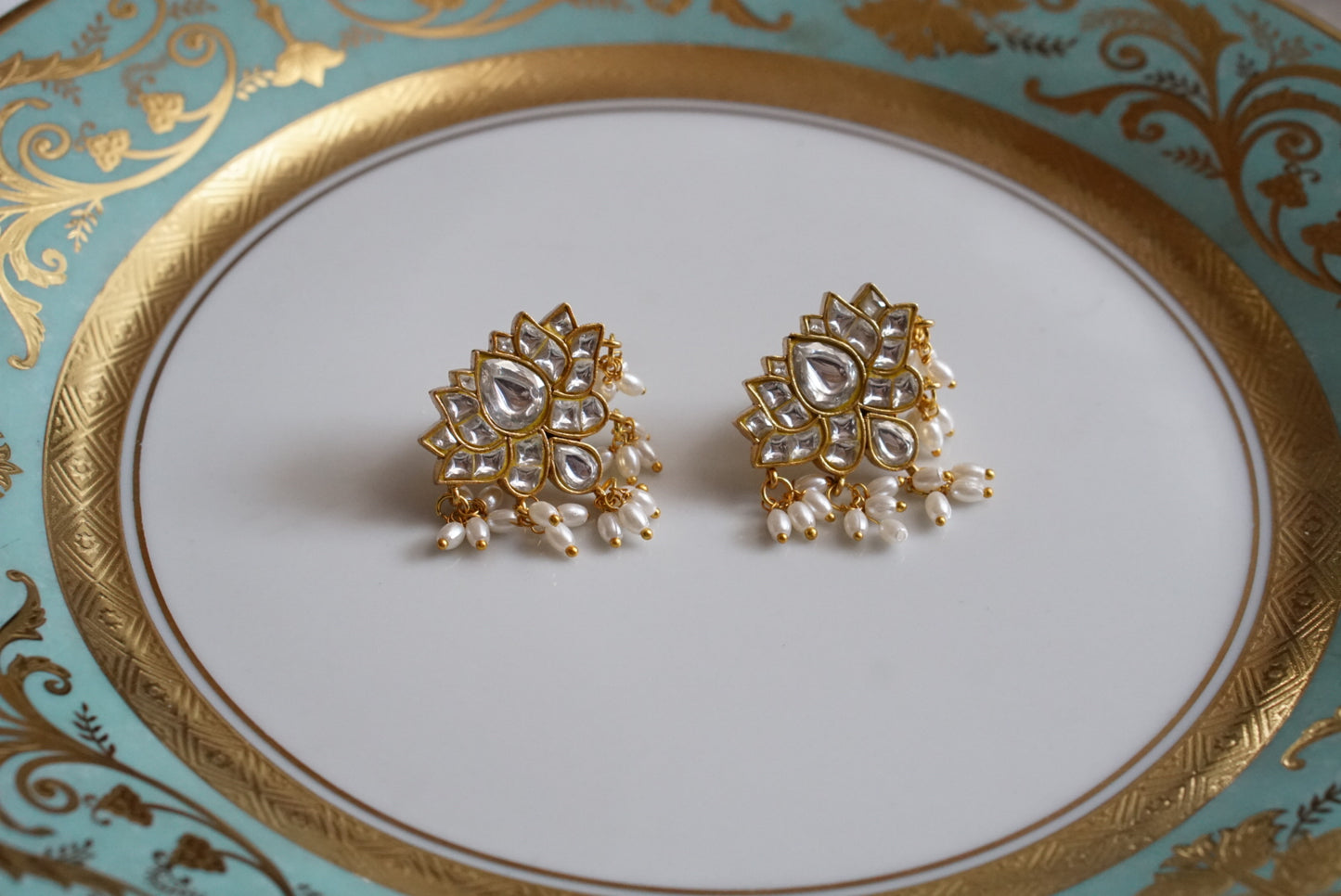Kundan lotus studs (1-3606)(R)(PREORDER)