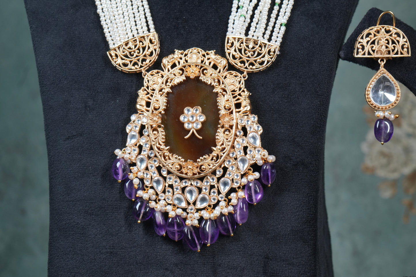 Polki Pendant Necklace Set (4-9073)(B)