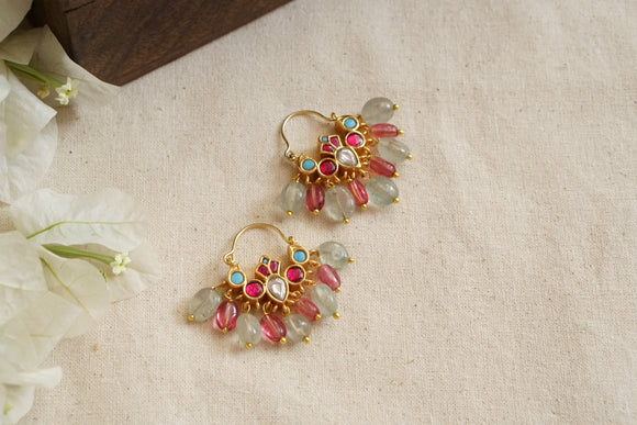 Reversible small Multi Kundan bali earrings (1-4711)(R)