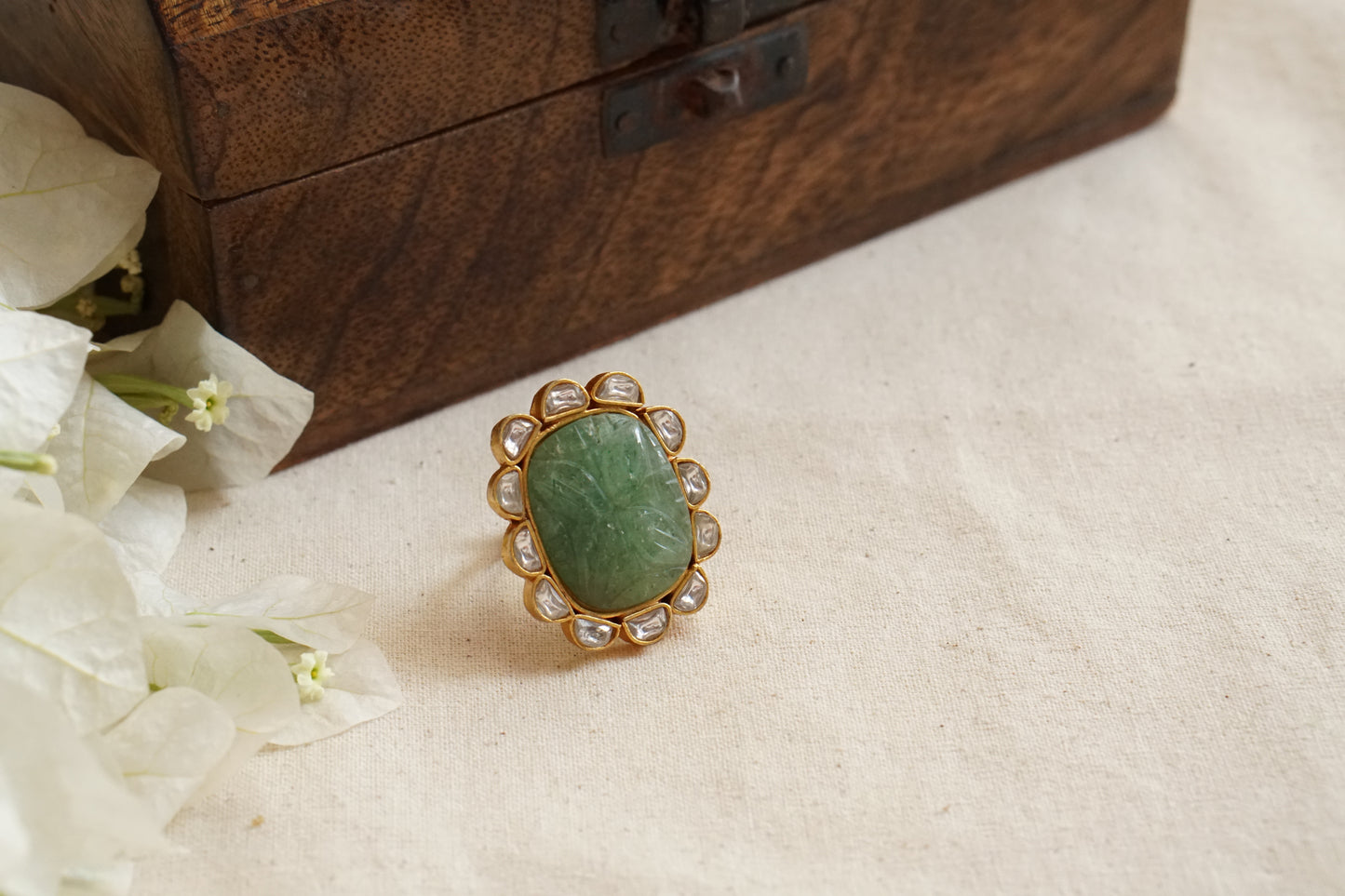 Green stone kundan Ring (6-325)(R)(Preorder)
